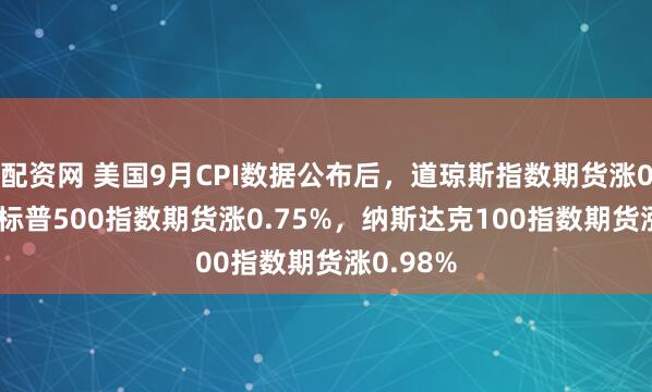 配资网 美国9月CPI数据公布后，道琼斯指数期货涨0.61%，标普500指数期货涨0.75%，纳斯达克100指数期货涨0.98%